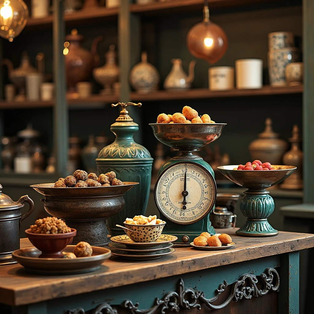 Antique Scale and Kitchenware Display