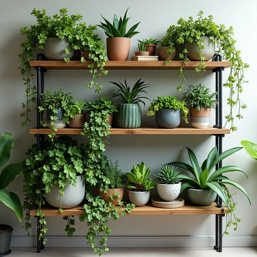 Botanical Shelf Garden with Varied Heights