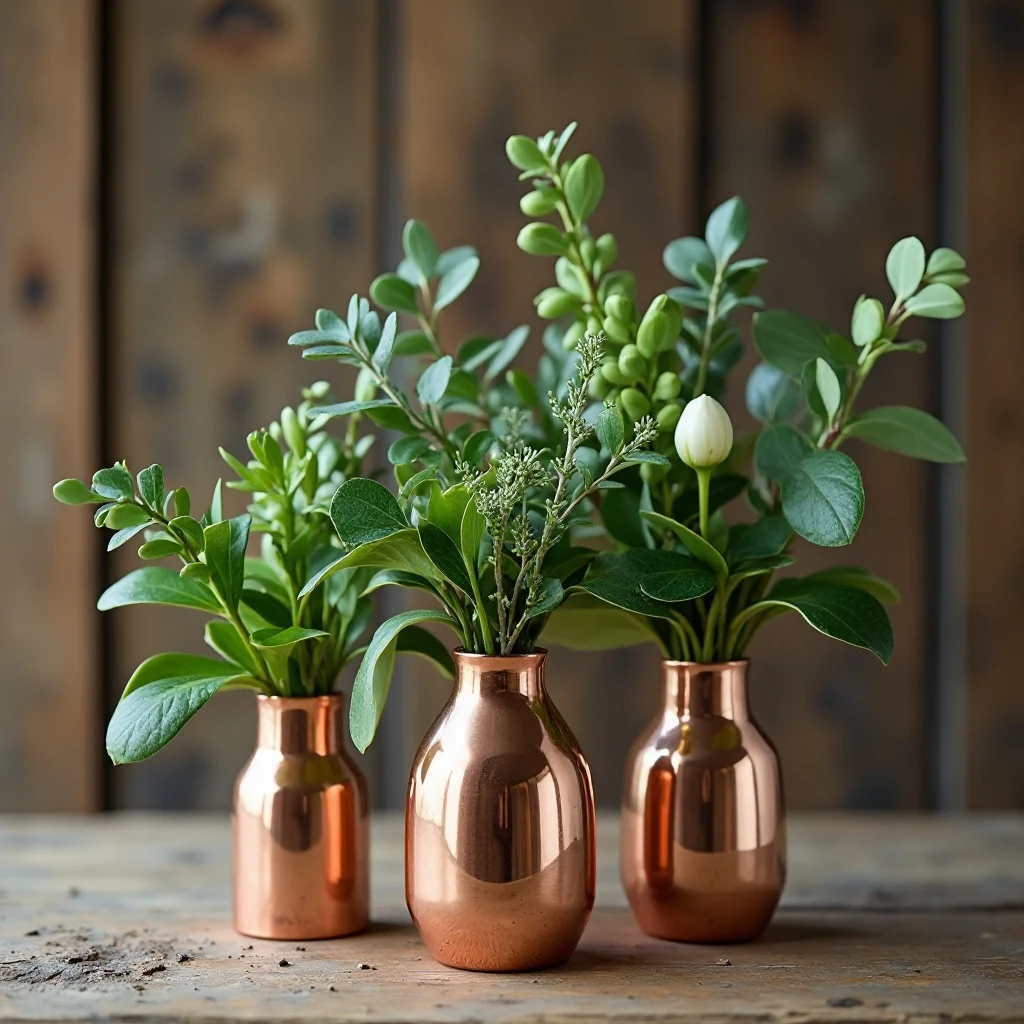 Copper and Greenery Minimalist Trio