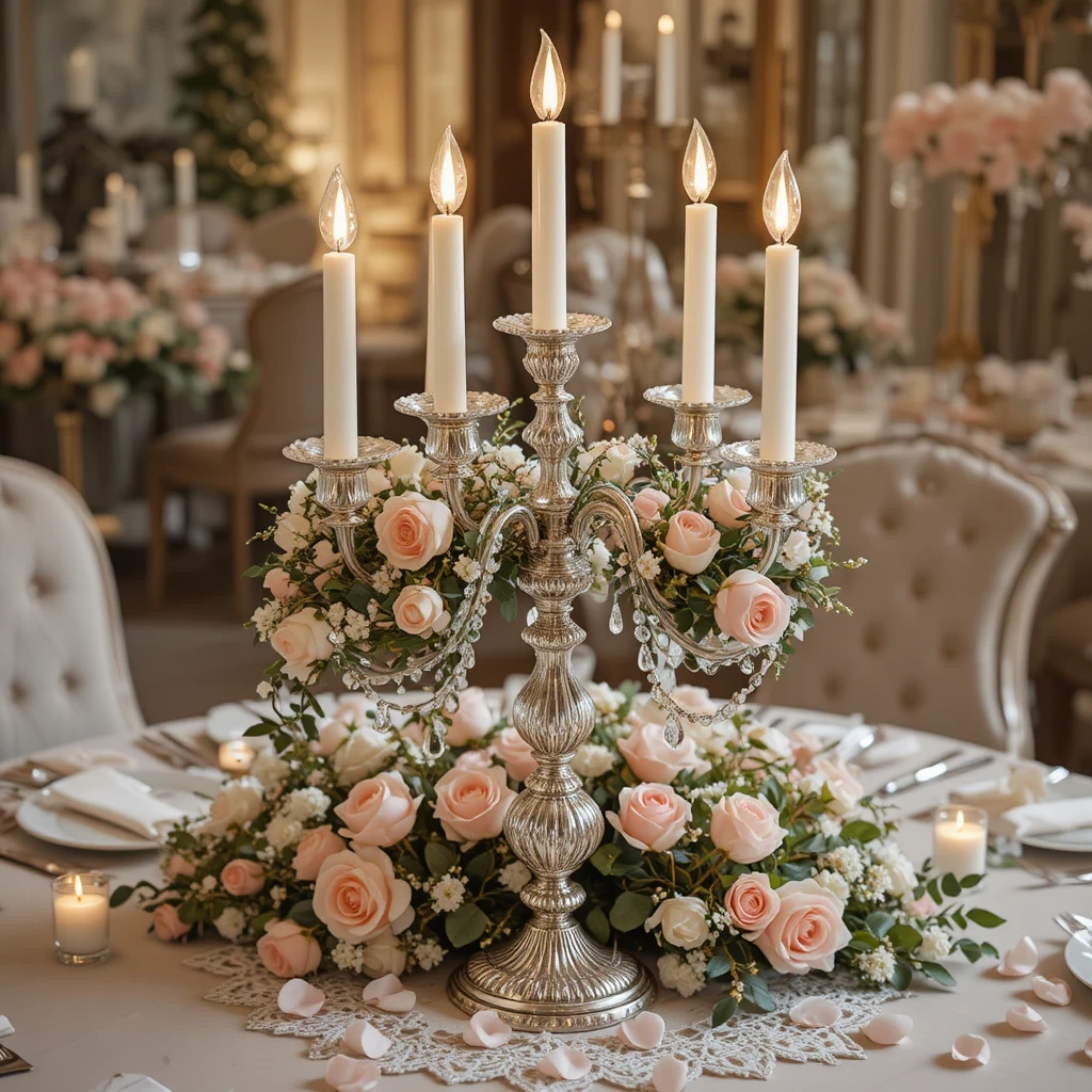 Crystal Candelabra with Floral Garland