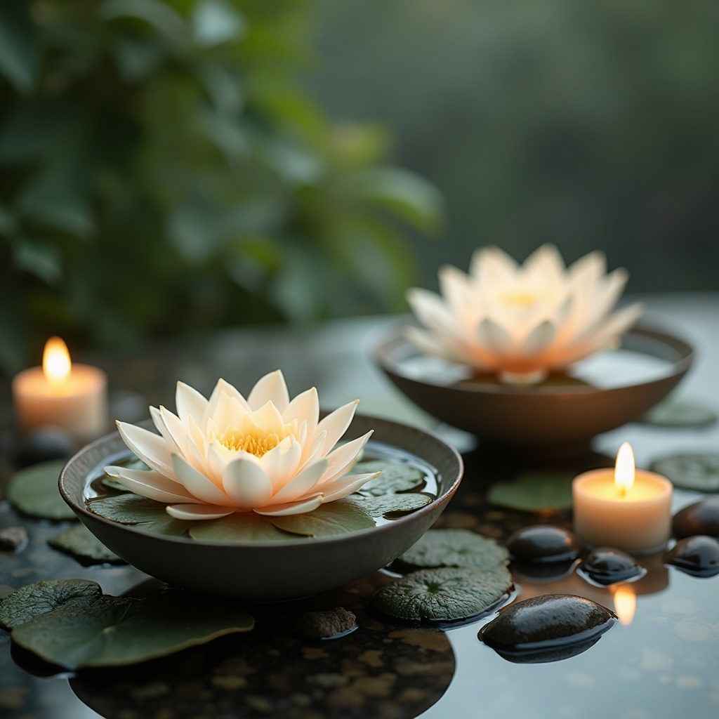 Floating Flower in Shallow Bowls