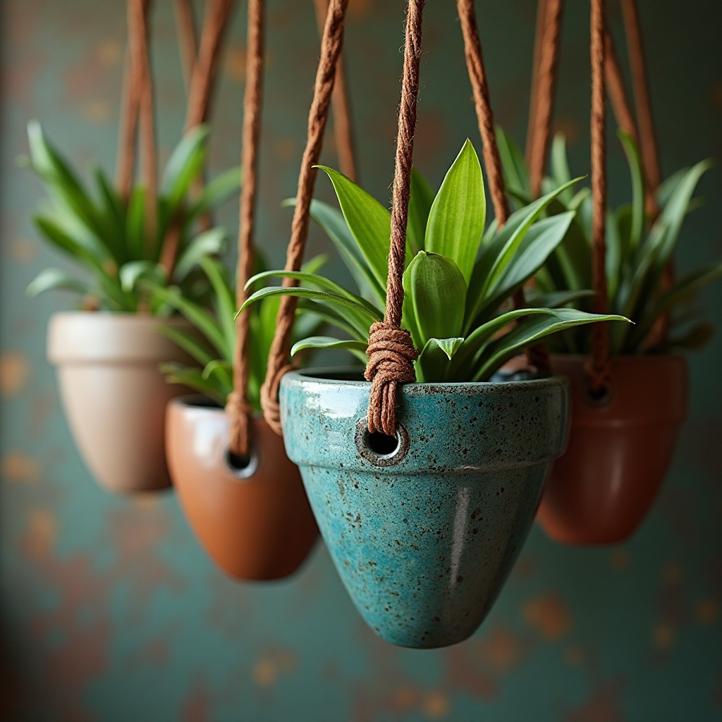 Hanging Planters with Leather Cords