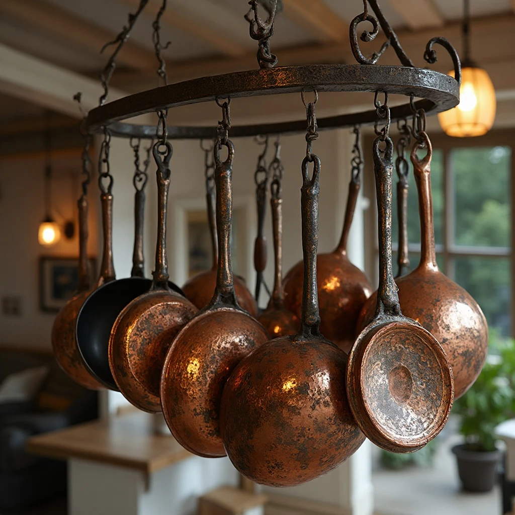 Iron Pot Rack with Hanging Cookware
