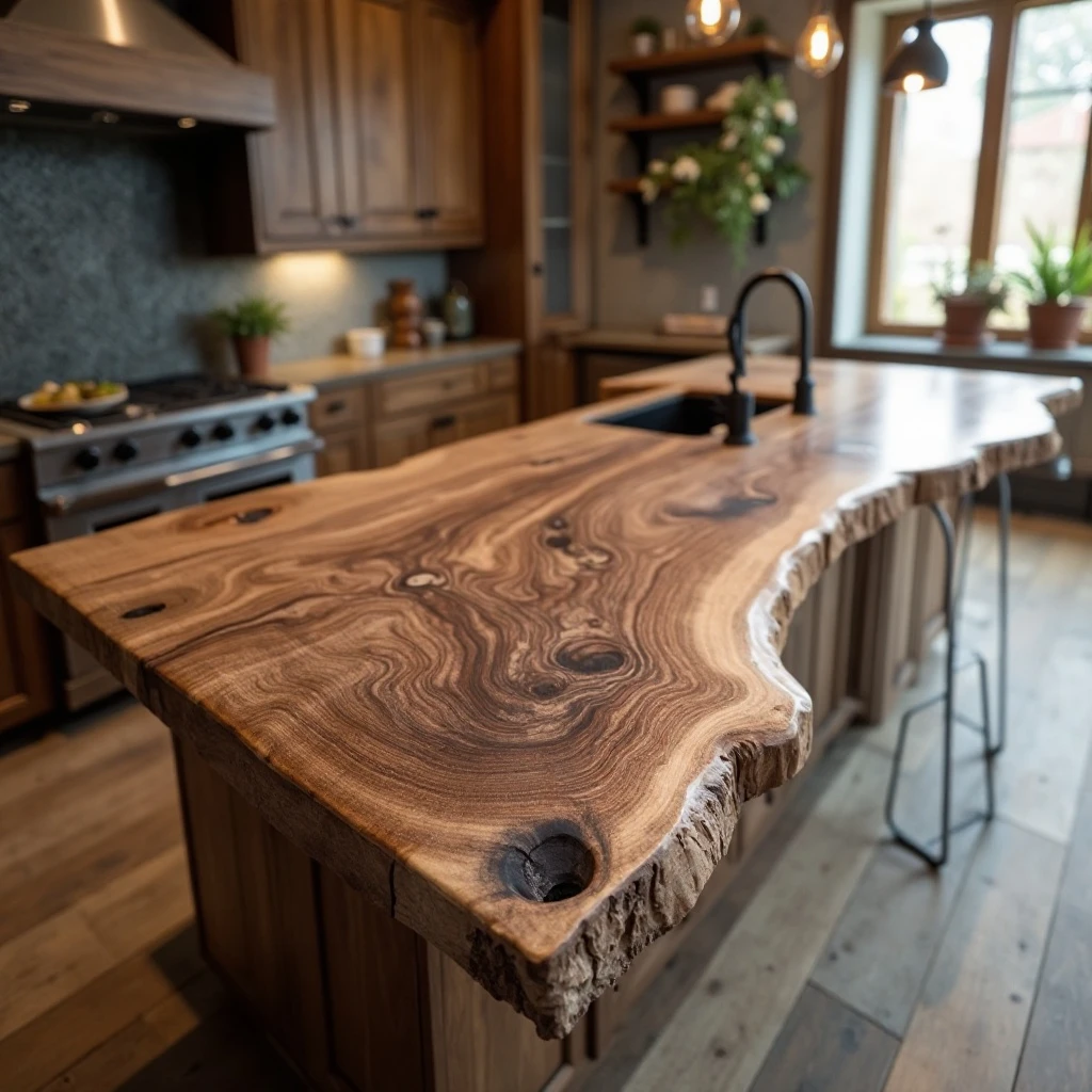 Live Edge Walnut or Oak Bar Top