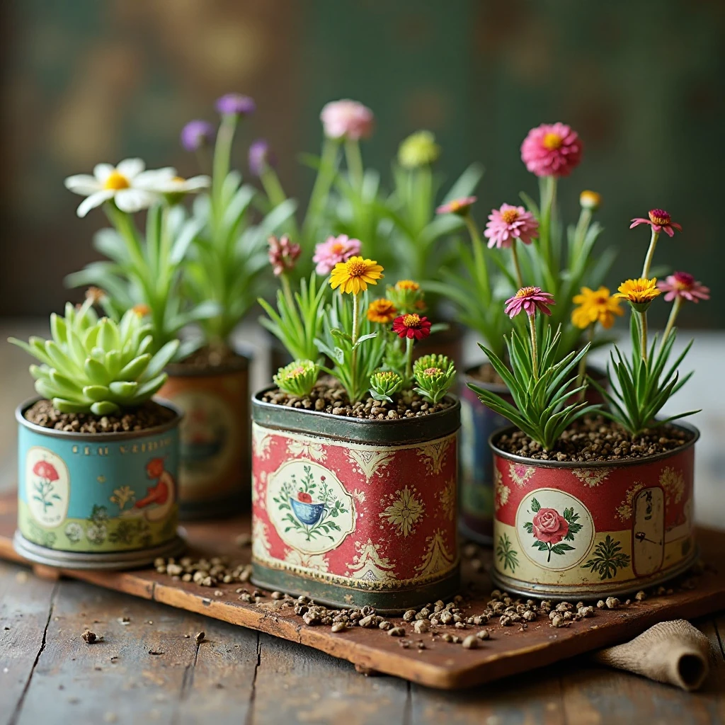 Repurposed Tea Tin Garden