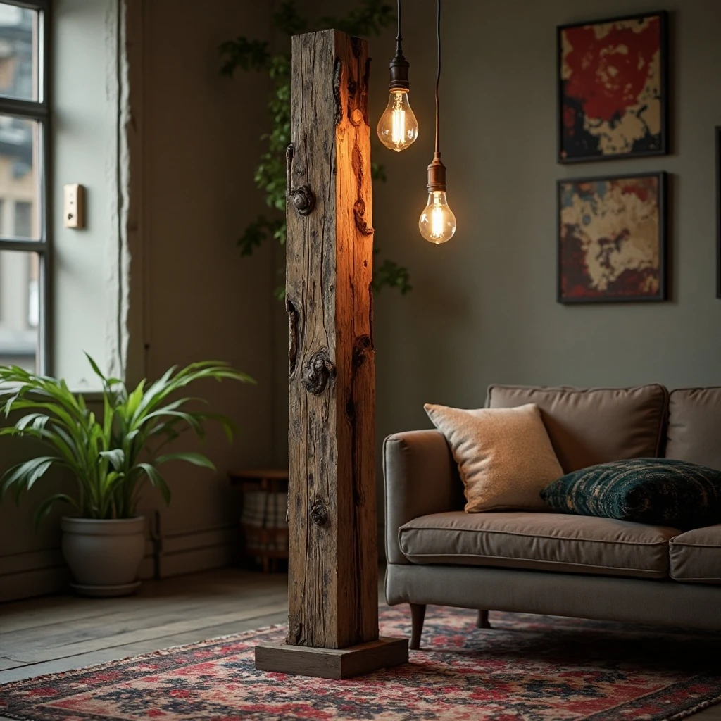 Rustic Wood Beam Floor Lamp