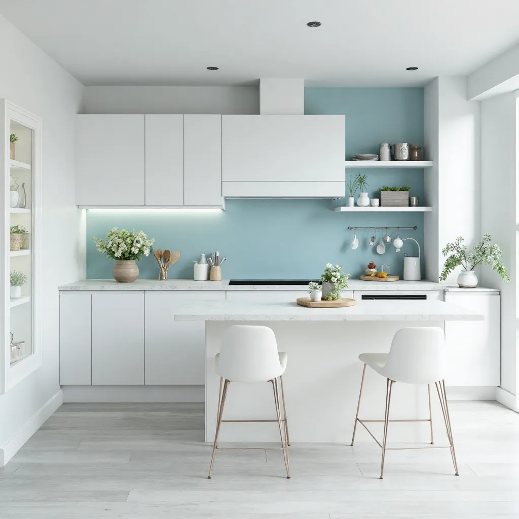 Scandinavian White Kitchen with Pale Blue Accents