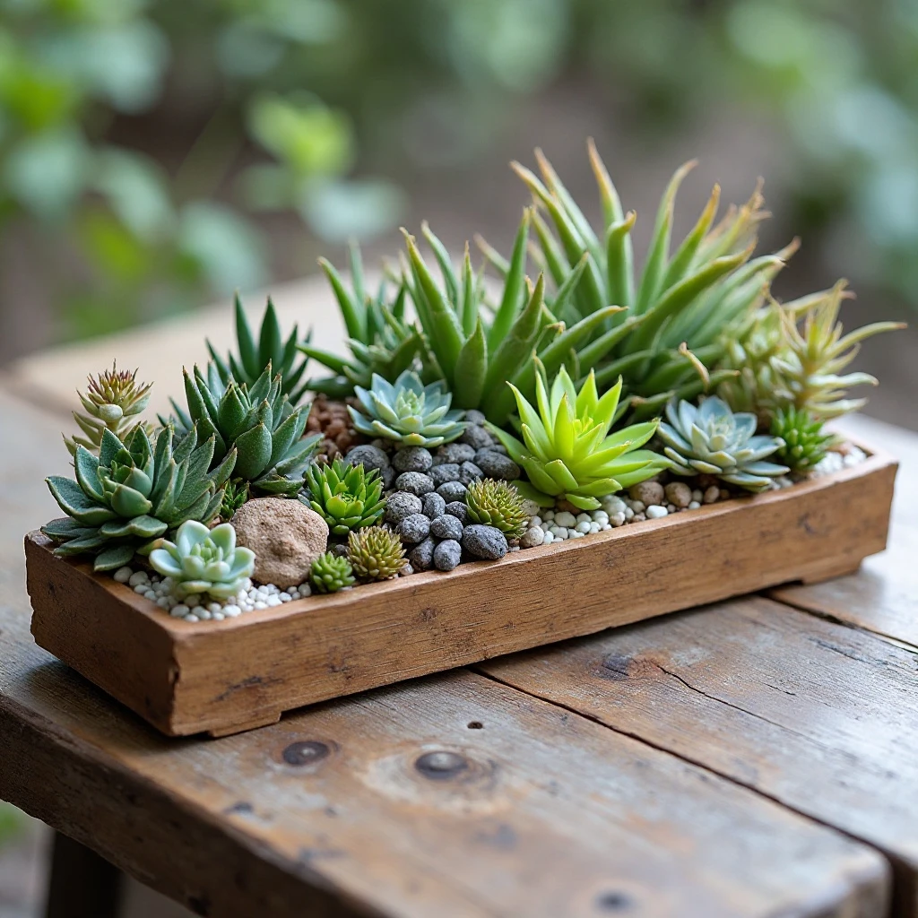 Succulent Garden in Wooden Box