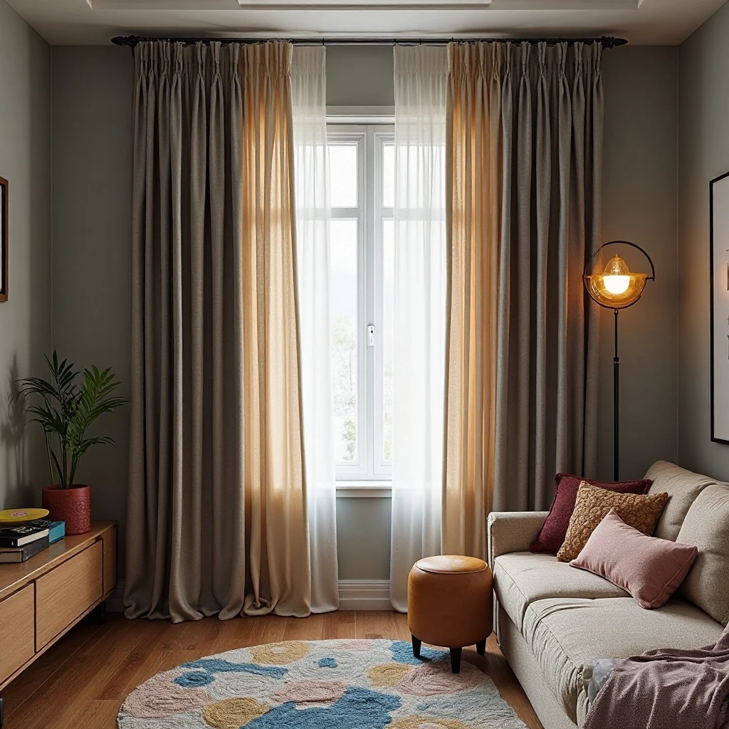 Tension Rod Room Divider with Curtains