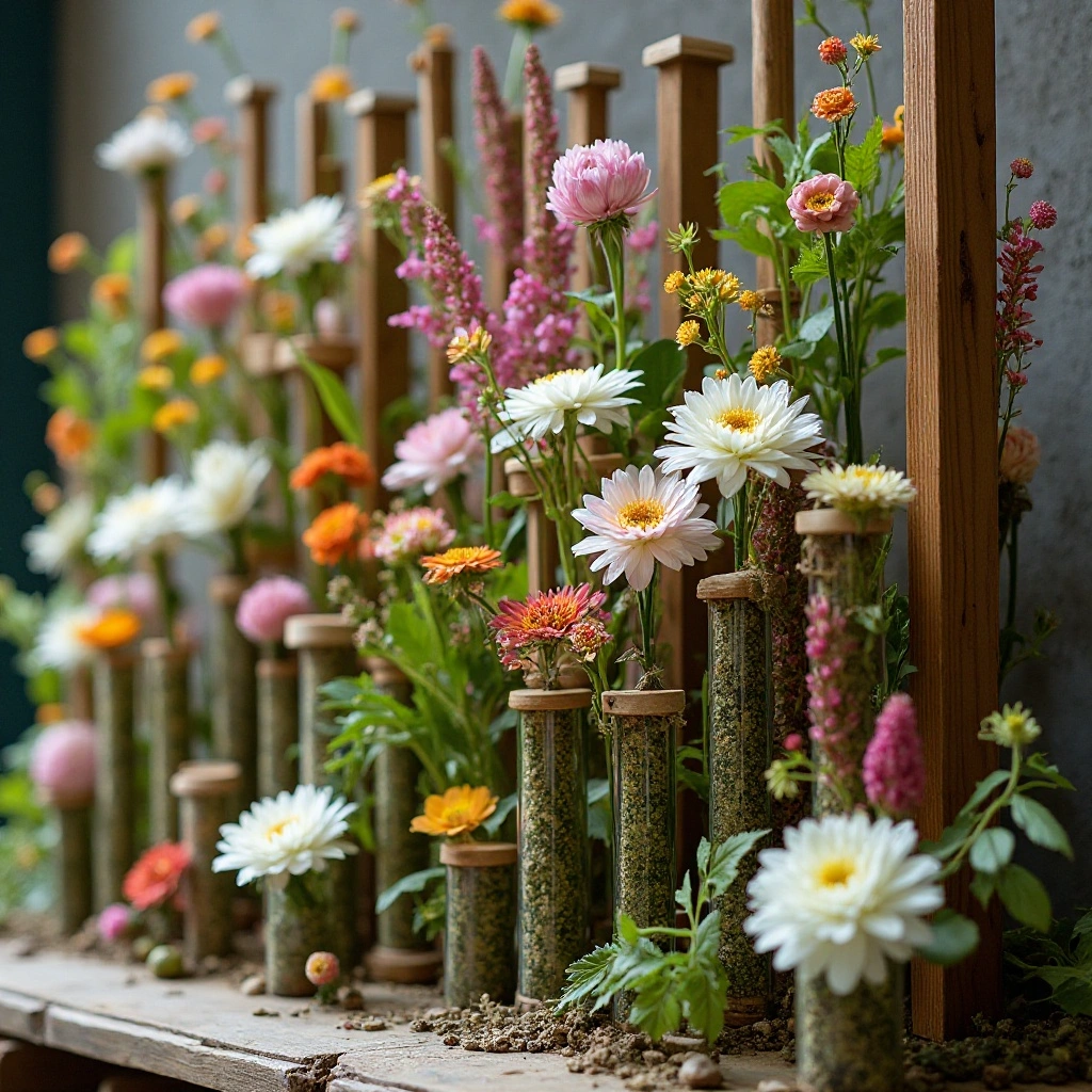 Test Tube Bud Vase Wall Installation