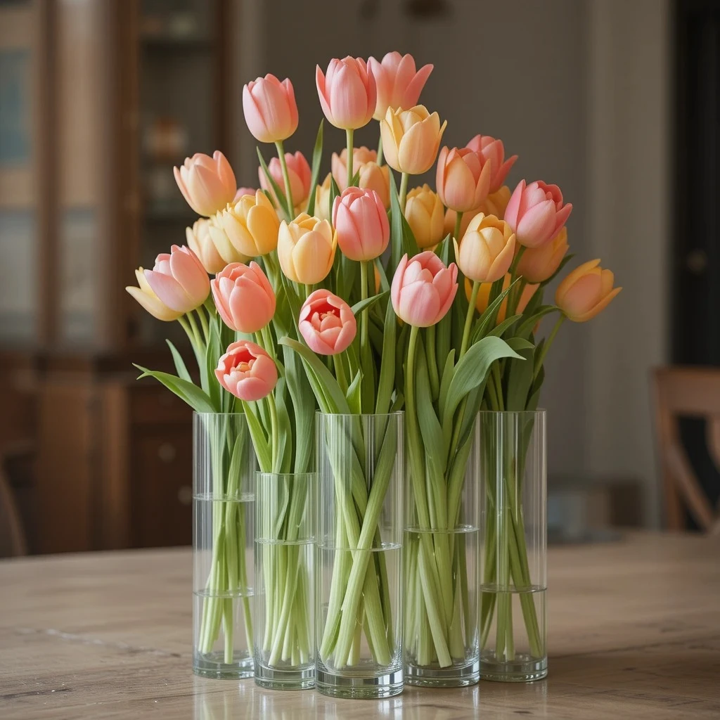 Tulip Tower in Clear Glass Vases
