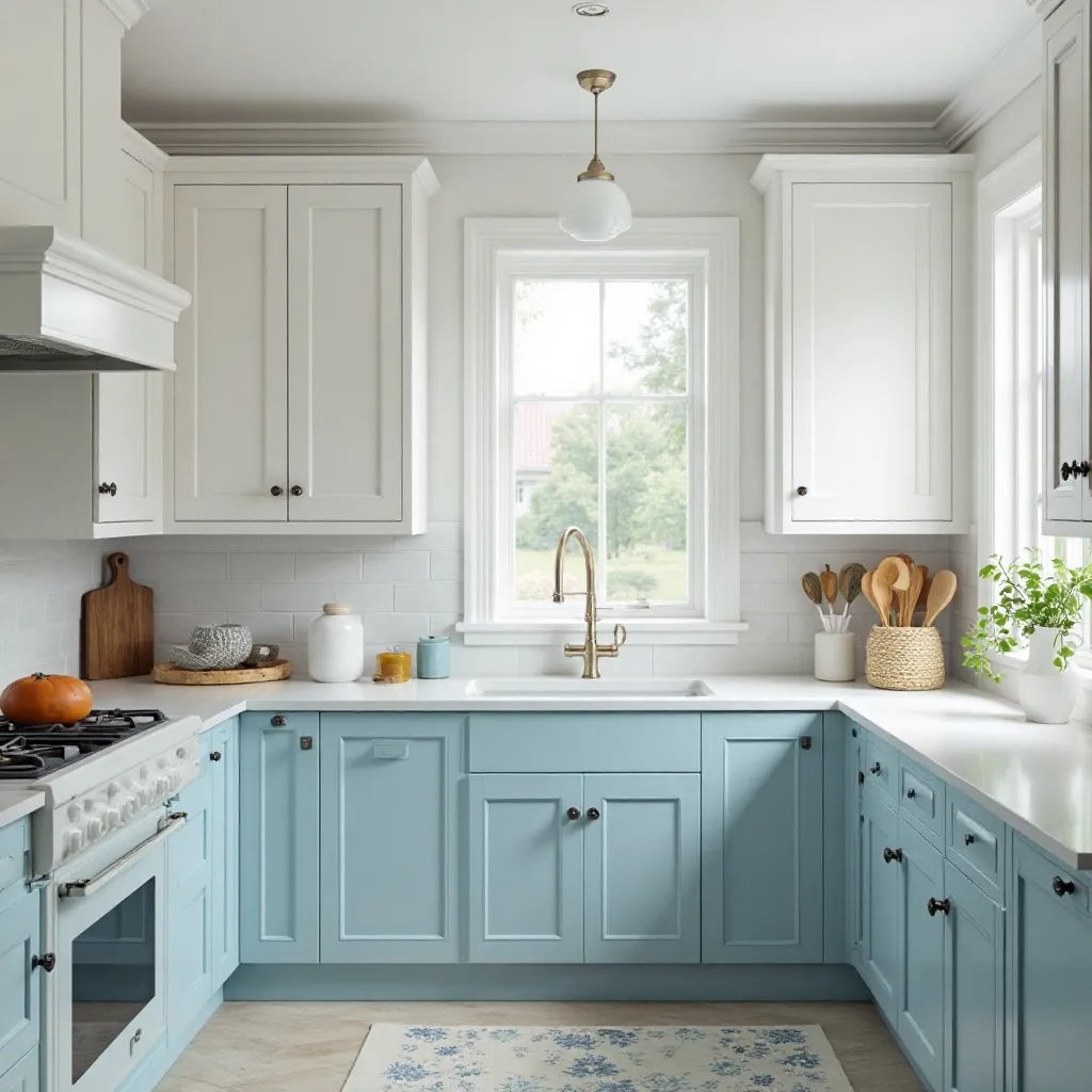 Two-Tone Shaker Cabinets in Powder Blue and White