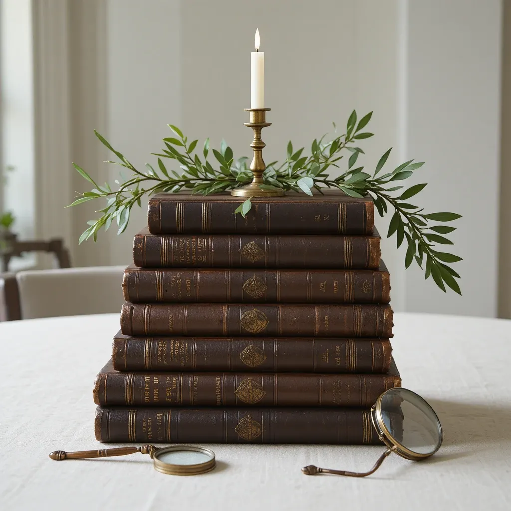 Vintage Book Stack with Botanicals