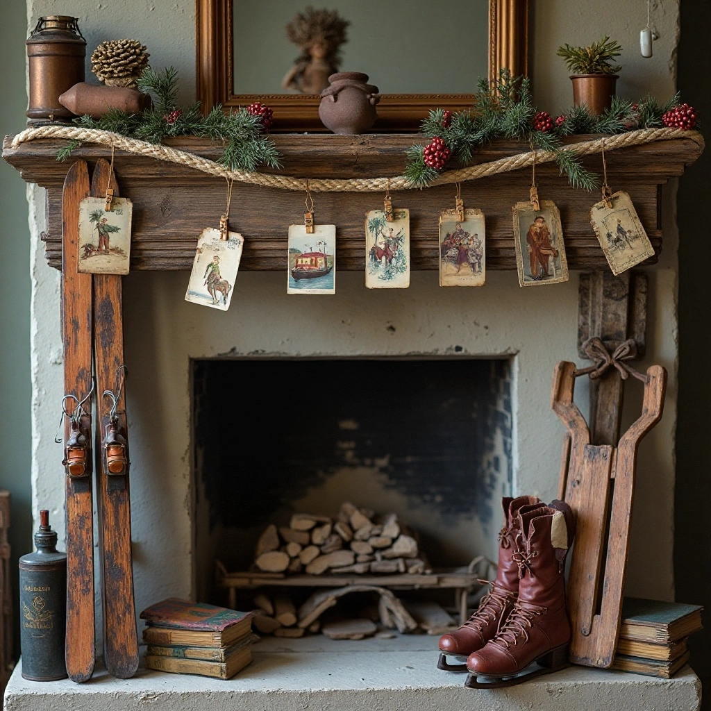Vintage Skates and Skis Display