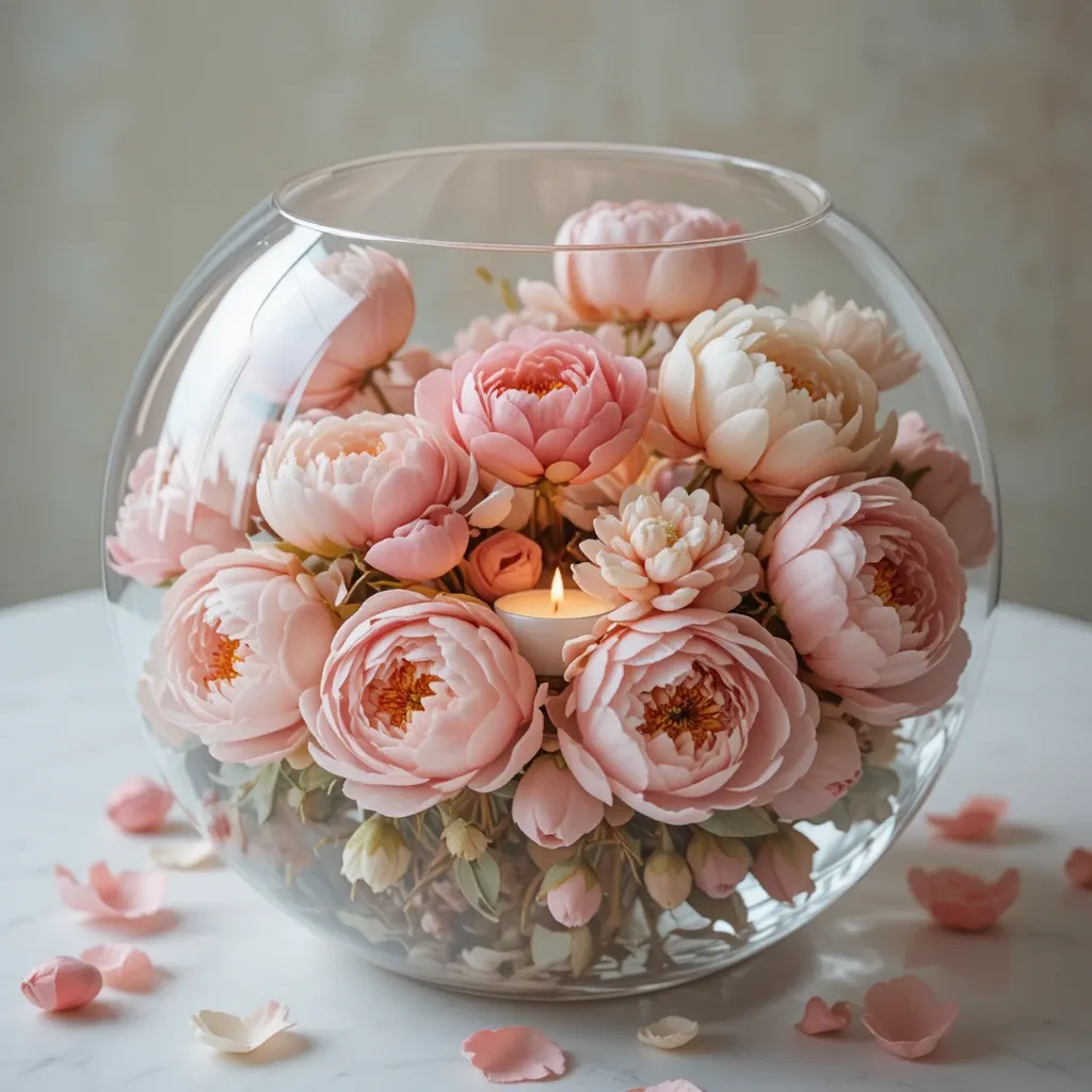 Floating Peony Paradise in Glass Bowl