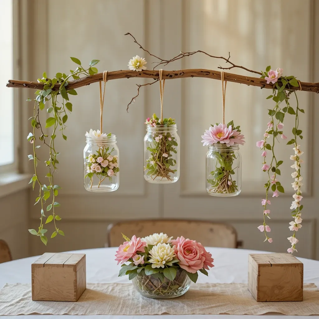 Hanging Jar Garden with Trailing Flowers