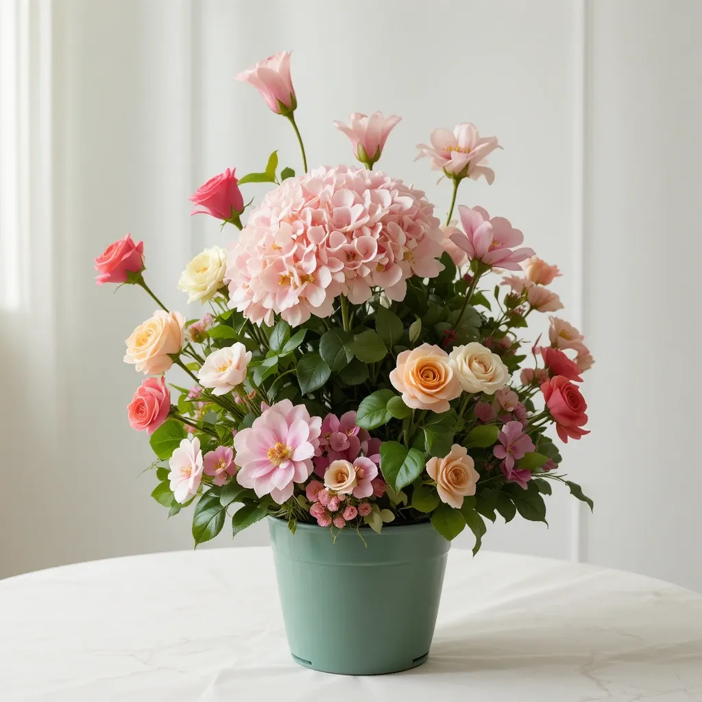 Living Potted Plant with Fresh Flower Insertions