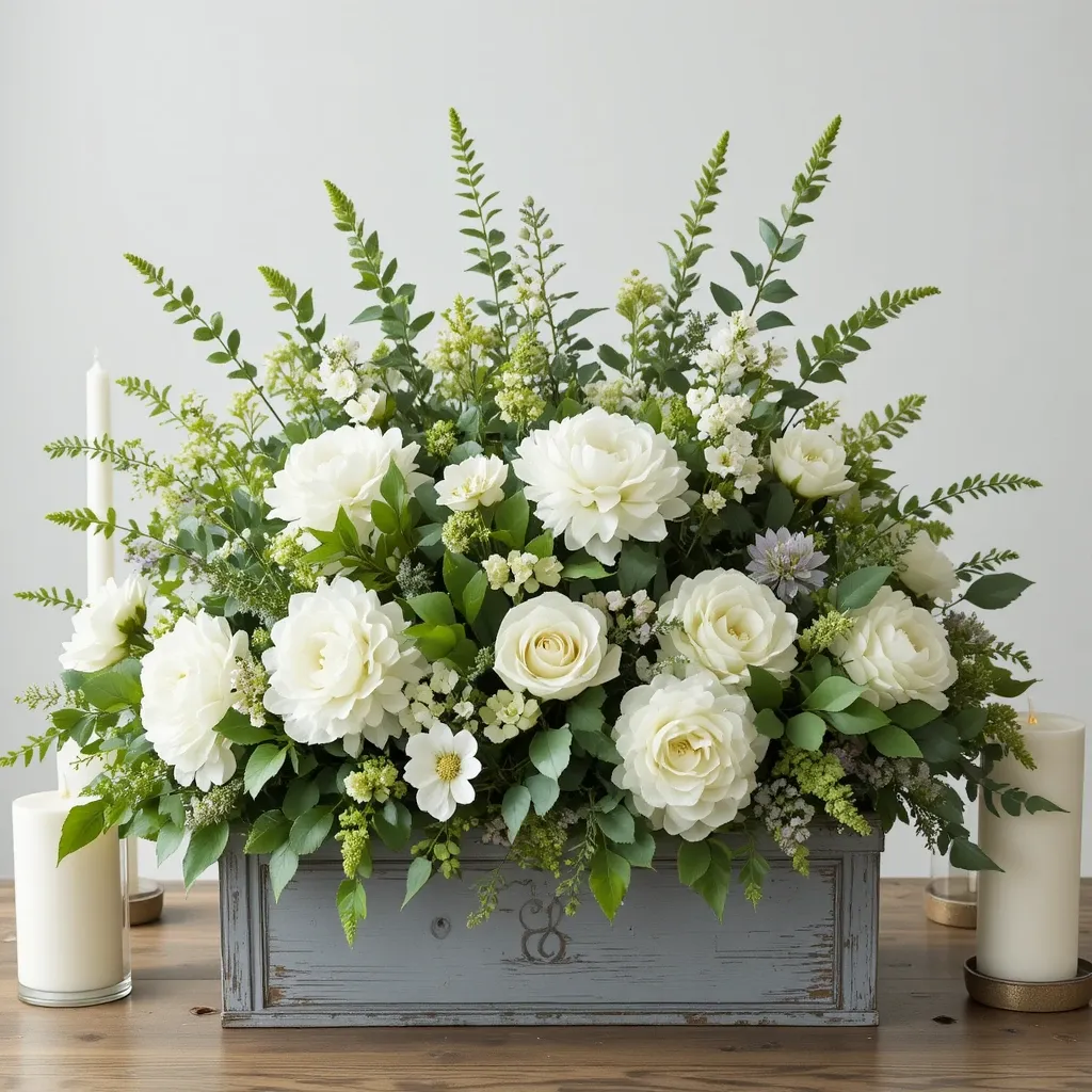 Monochromatic White and Green Botanical Display