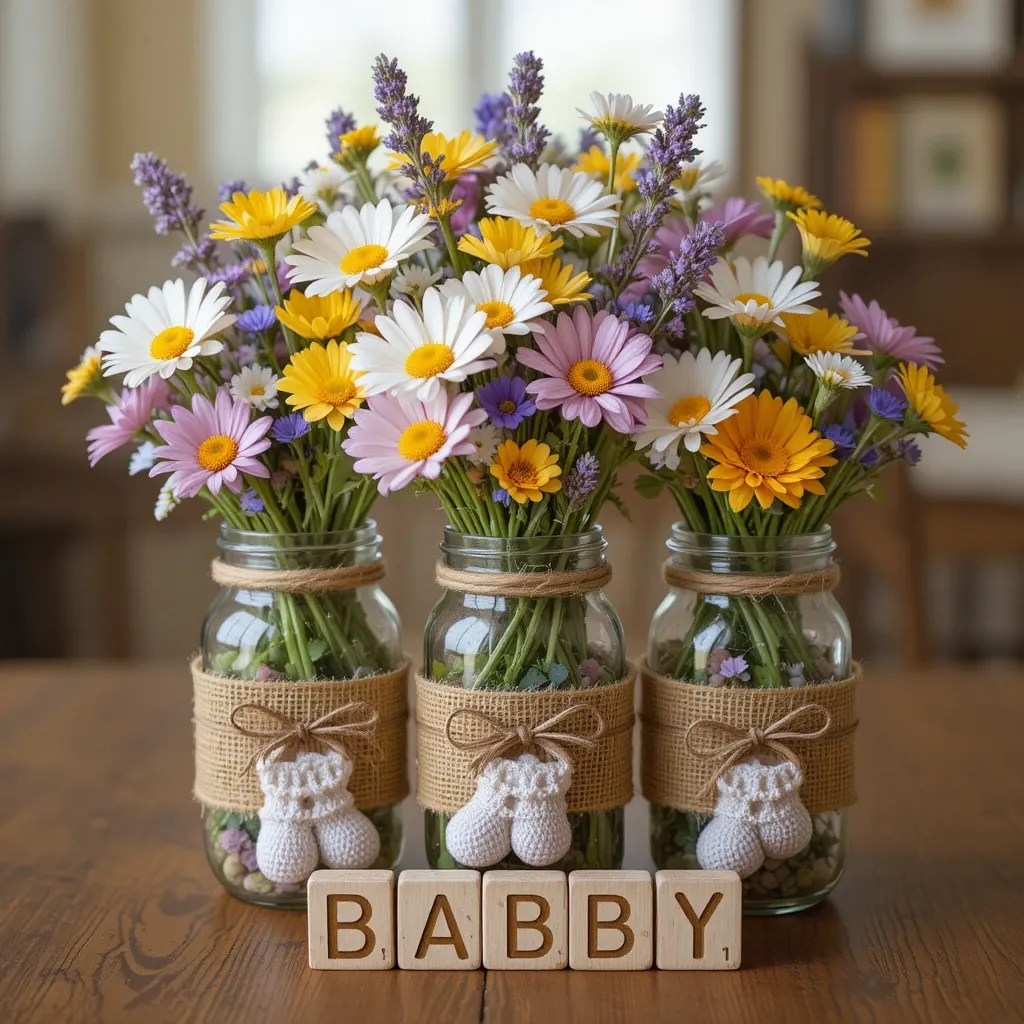 Wildflower Mason Jar Cluster with Baby Booties

