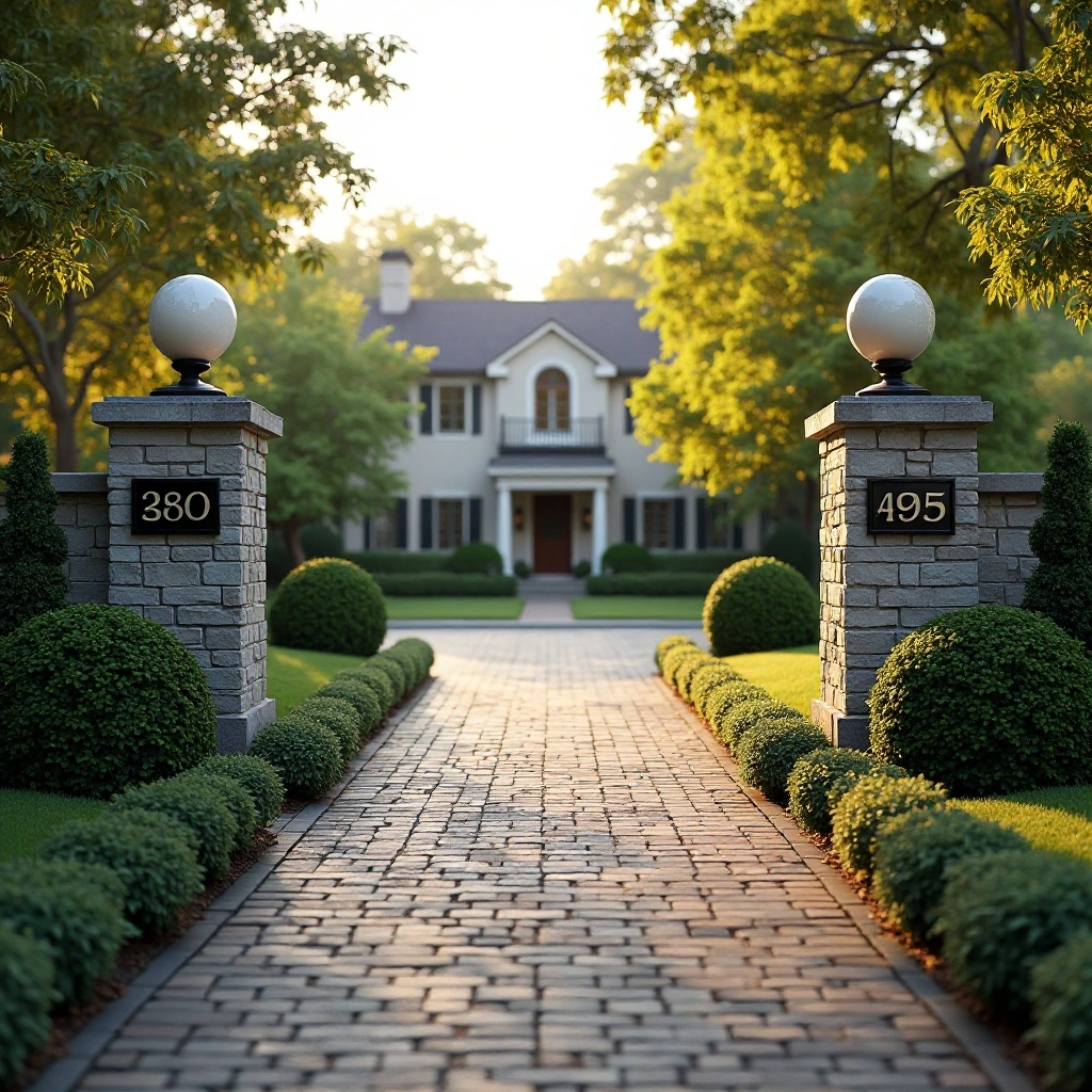 A Grand Driveway Entrance with Flanking Plantings