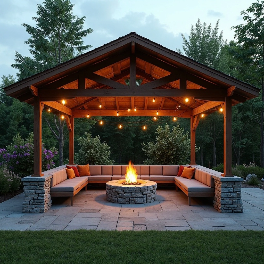 Backyard Fire Pit with a Covered Pavilion