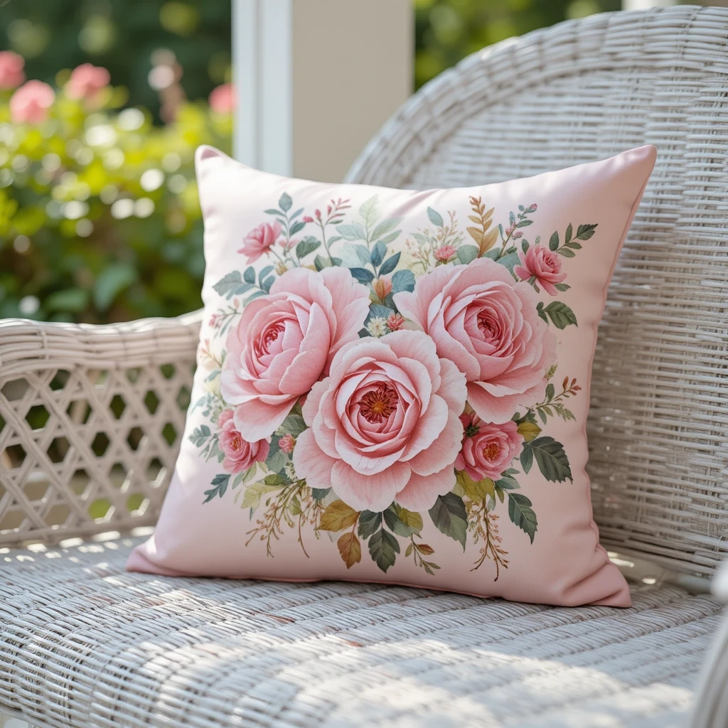 Blush Pink Floral Outdoor Pillow