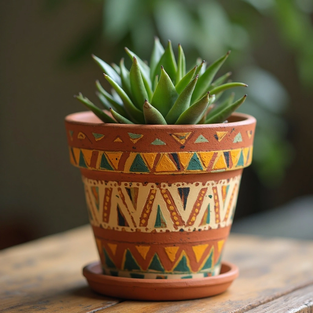 Boho Geometric Terracotta Pot