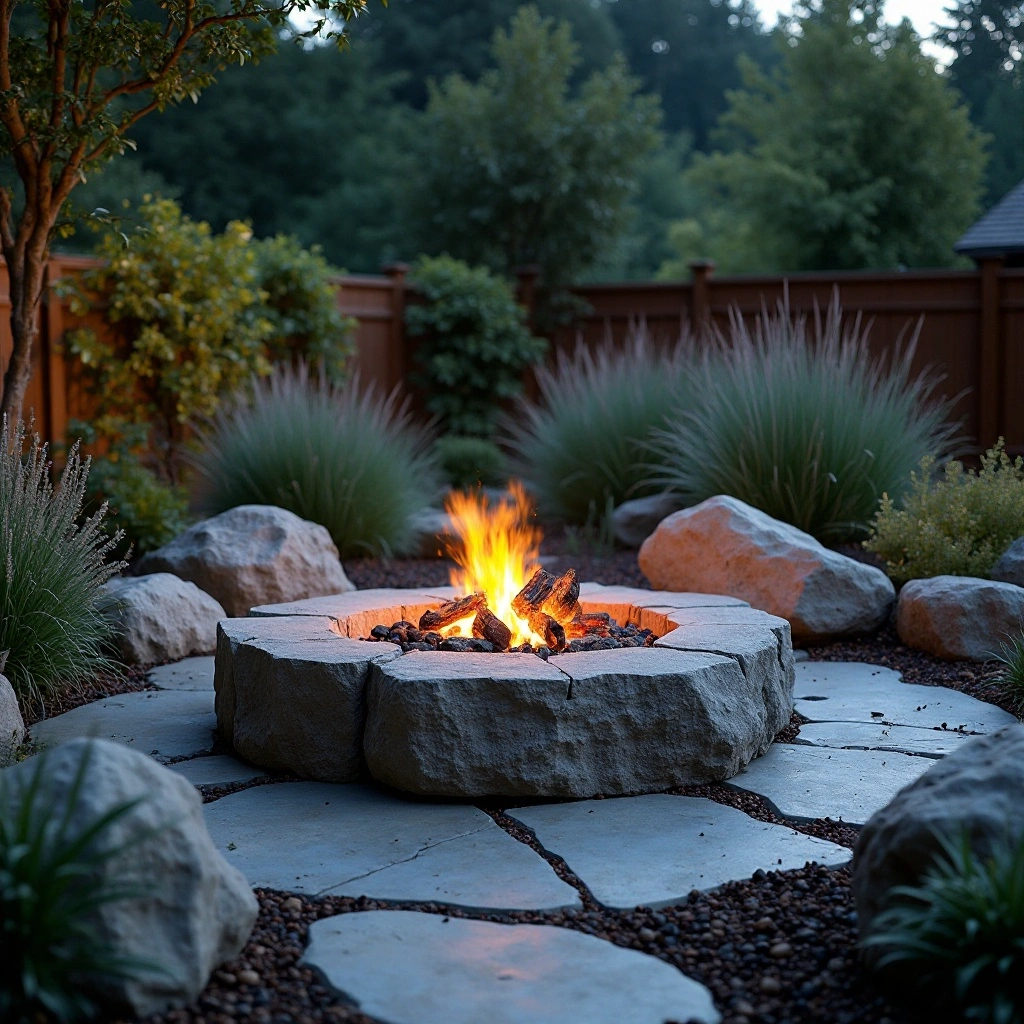 Boulder and Flagstone Fire Pit