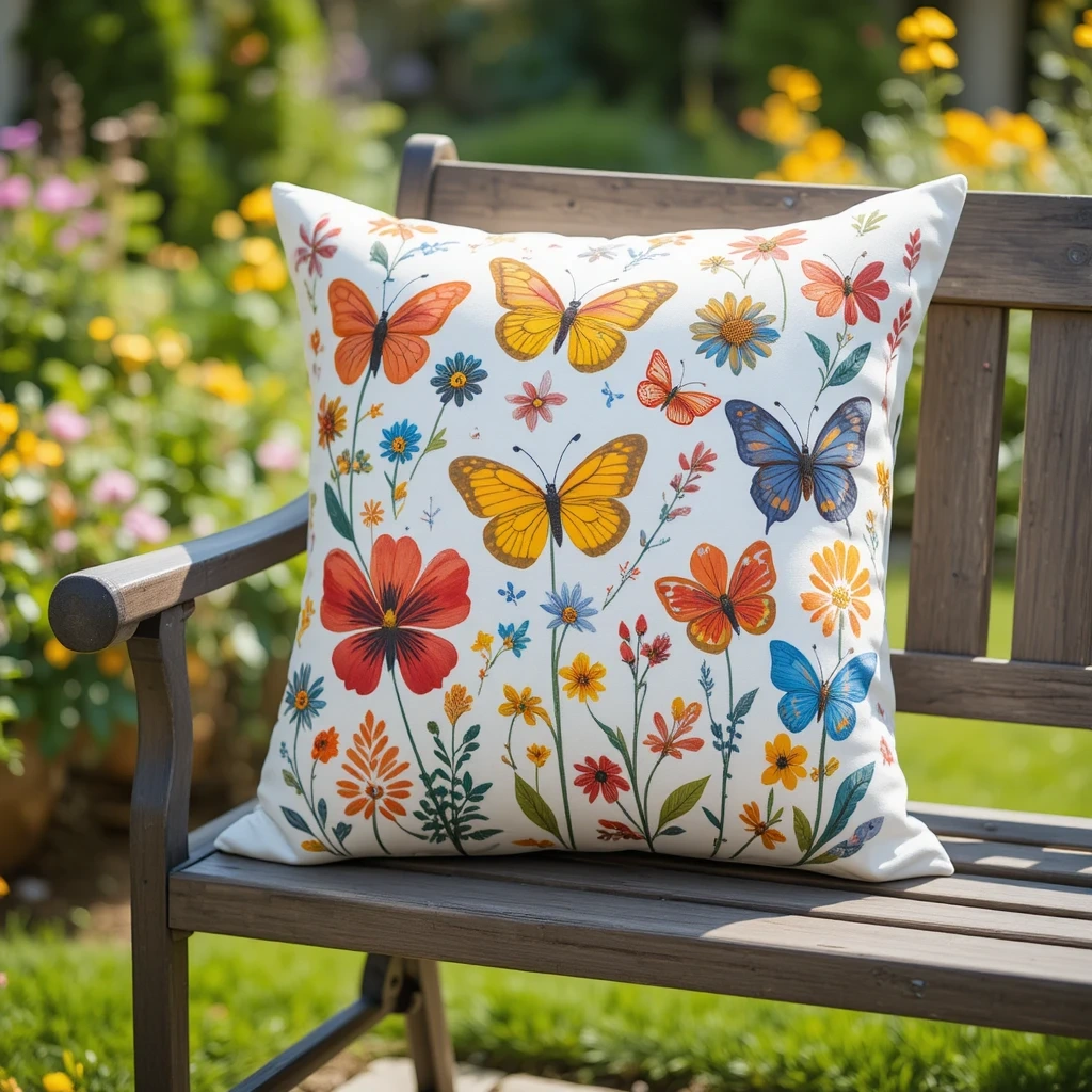 Butterfly & Garden Print Pillow