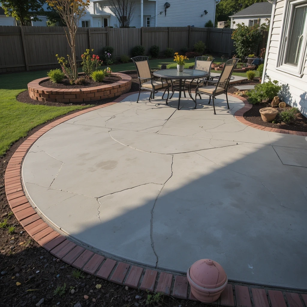 Concrete Patio with Inlaid Pavers or Brick Borders