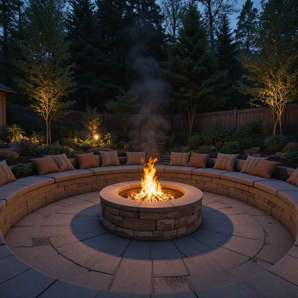 Concrete Patio with a Built-In Fire Pit