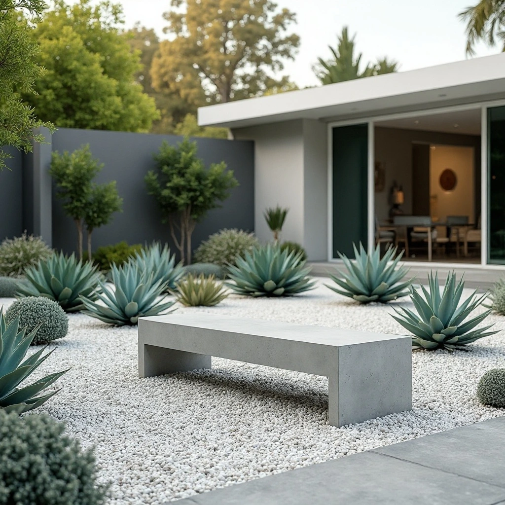 Contemporary Concrete Bench with Succulents