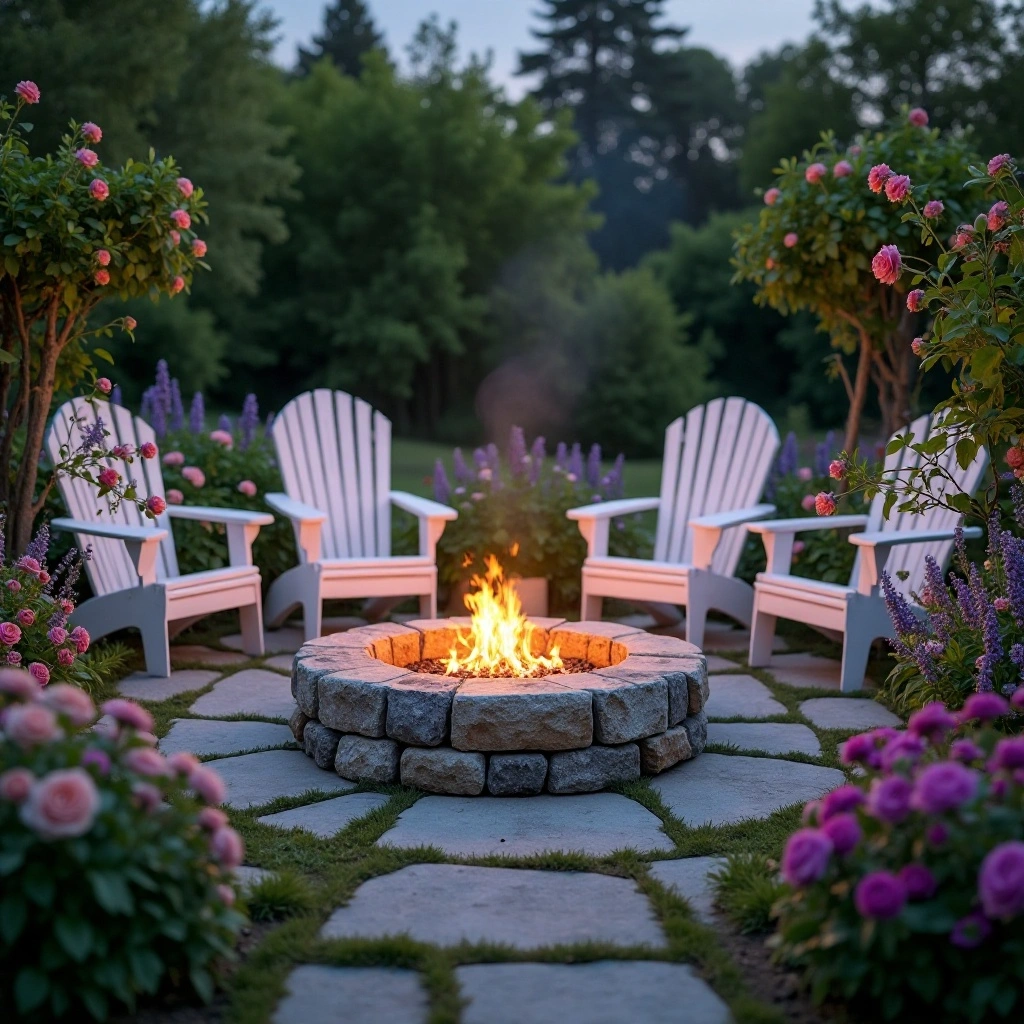 Cottage Garden Fire Pit with Flower Borders