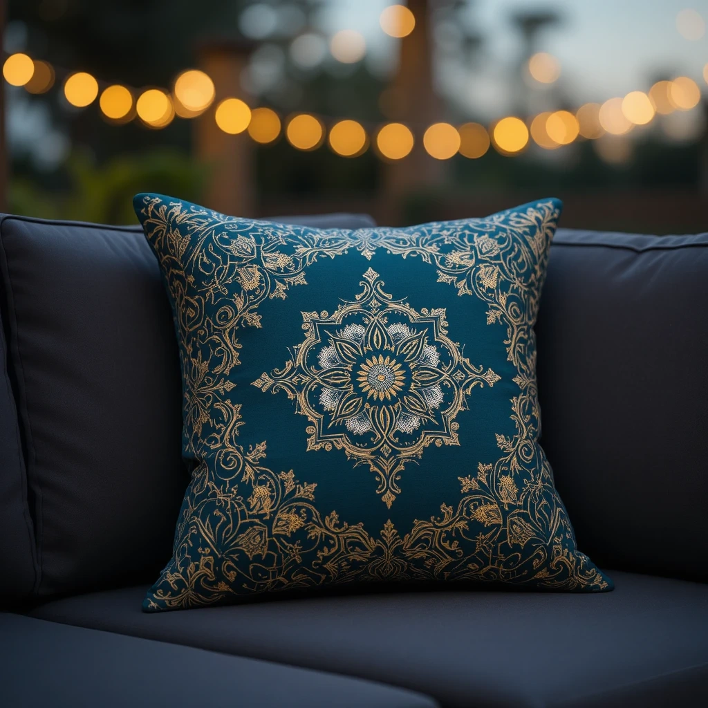 Deep Teal & Gold Moroccan Tile Pillow