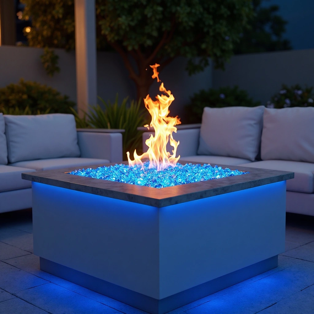 Gas Fire Pit with Fire Glass and LED Lighting