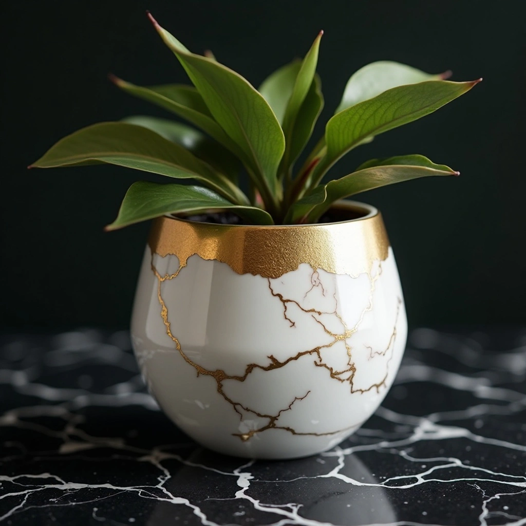 Gold Leaf Luxury Marble Pot