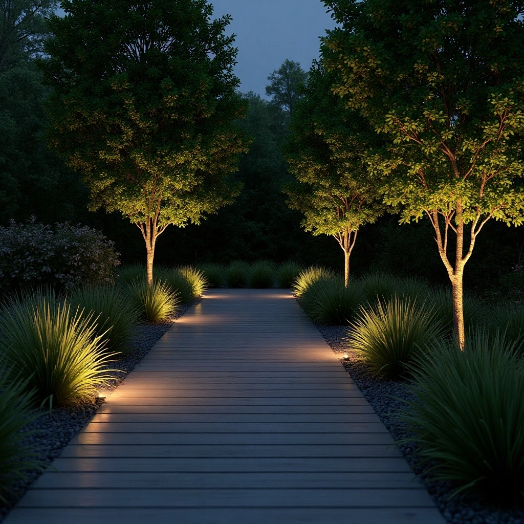 Landscape Uplighting Around the Deck