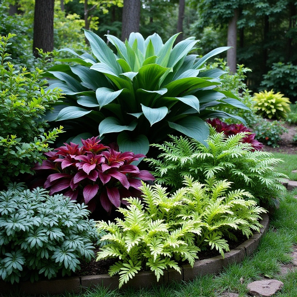 Layered Shade Bed with Ferns and Hostas