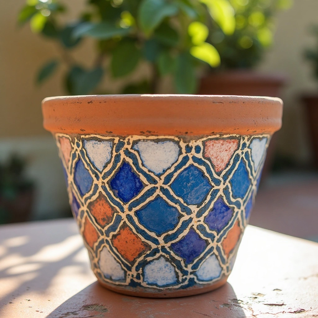 Mediterranean Blue Mosaic Tile Pot