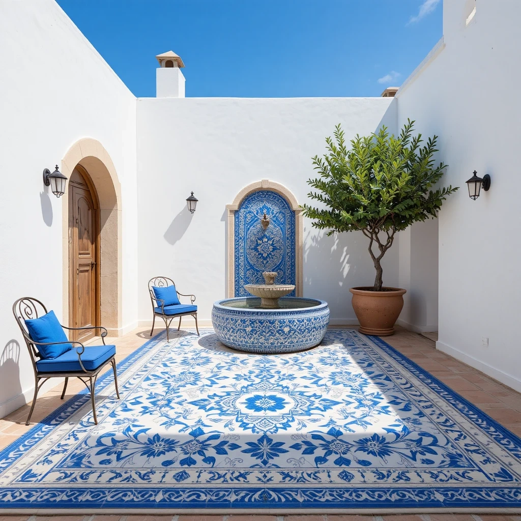Mediterranean Tile Effect Blue & White