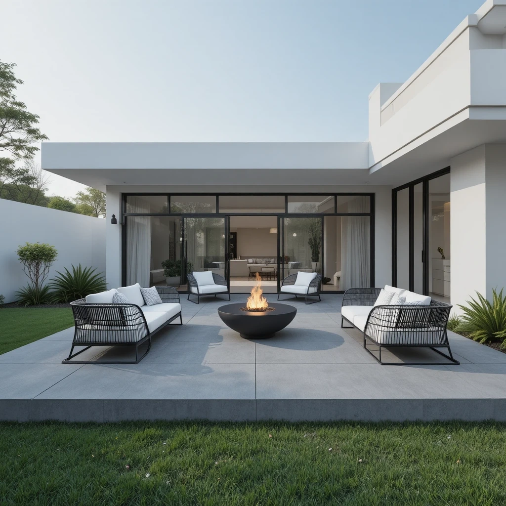 Modern Concrete Patio with Clean Lines and Geometric Design