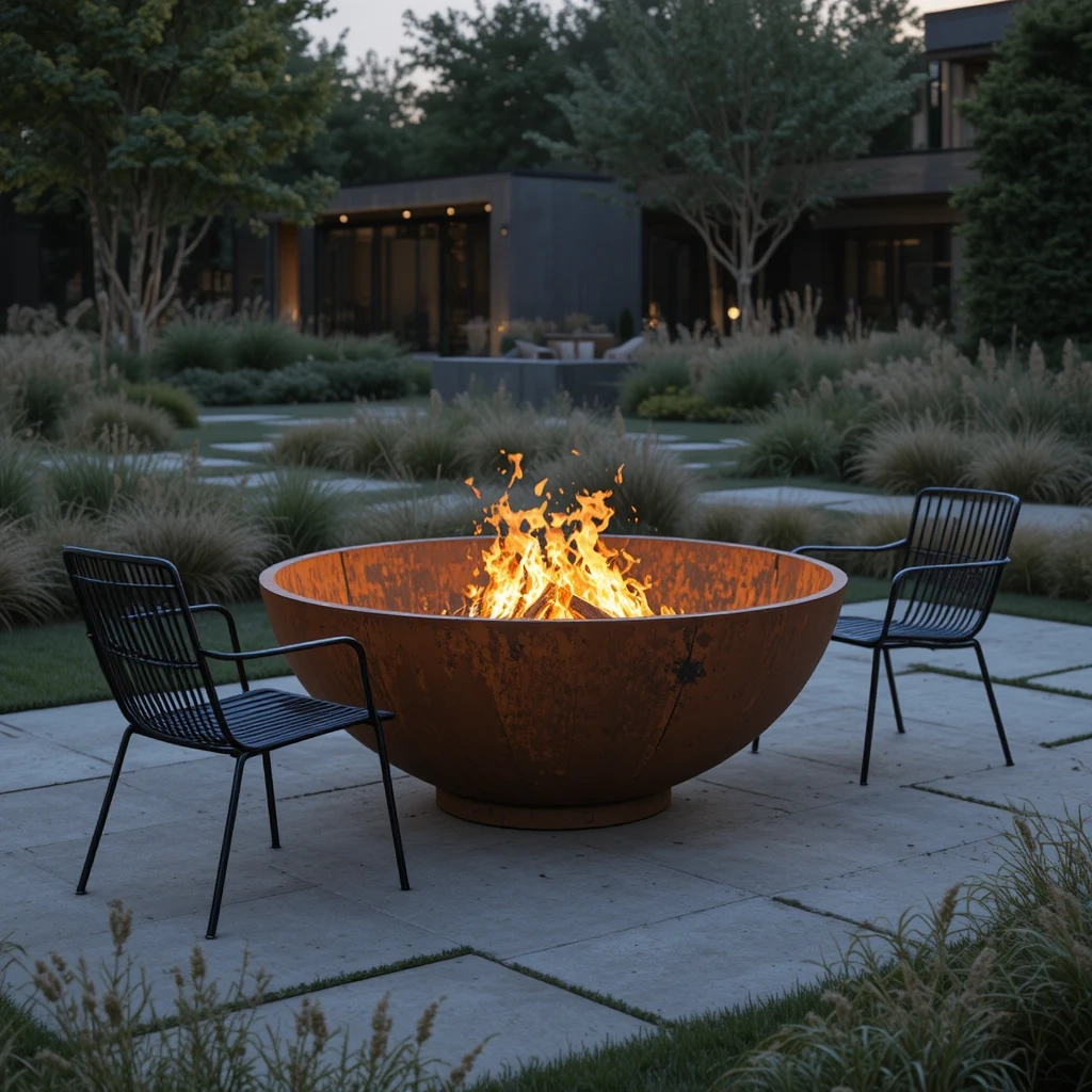 Modern Corten Steel Fire Pit Bowl