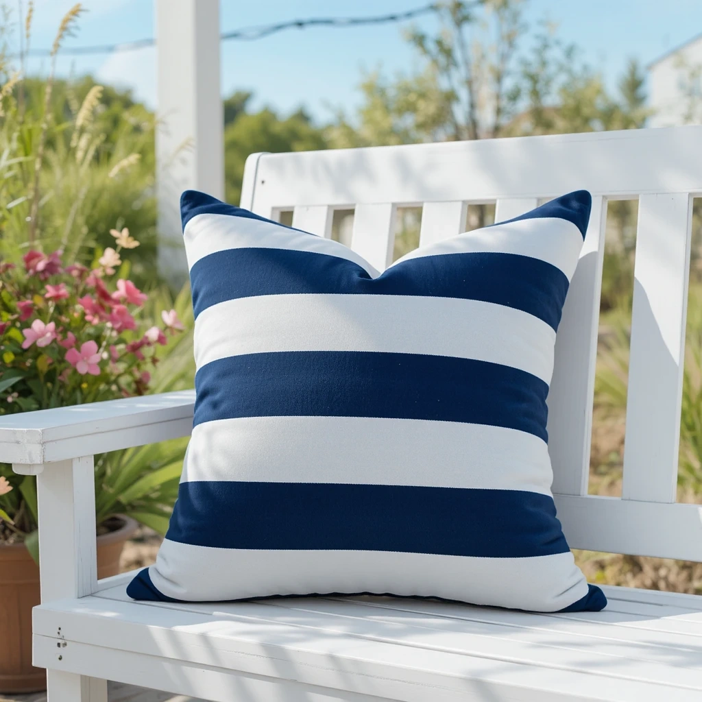 Navy & White Nautical Stripe Pillow