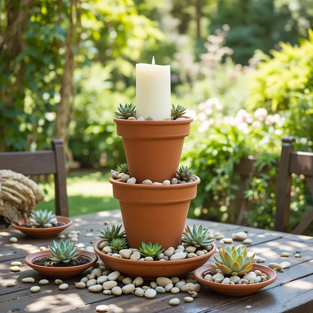 Overturned Terracotta Pot Candle Tower