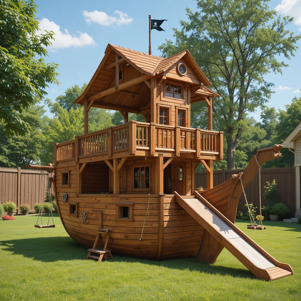 Pirate Ship Playhouse Swing Set
