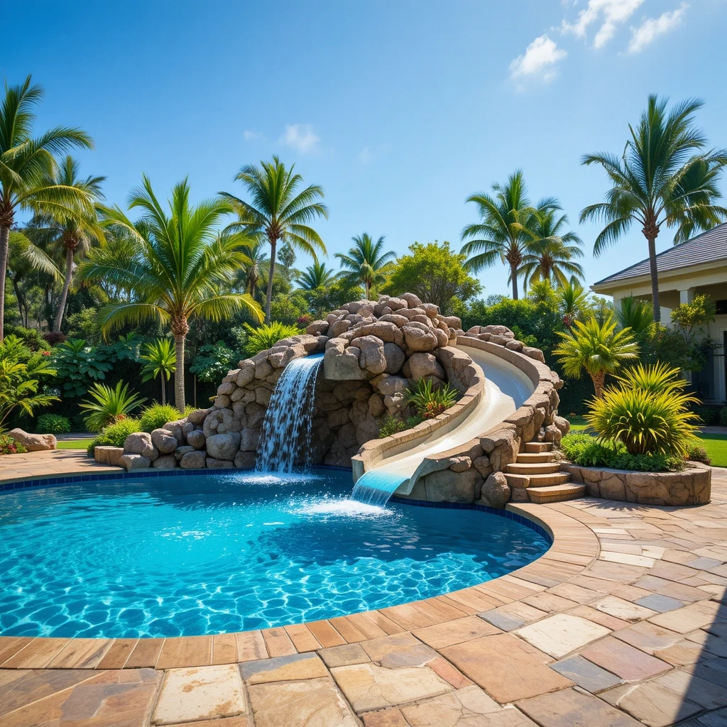Pool with Built-In Water Slide