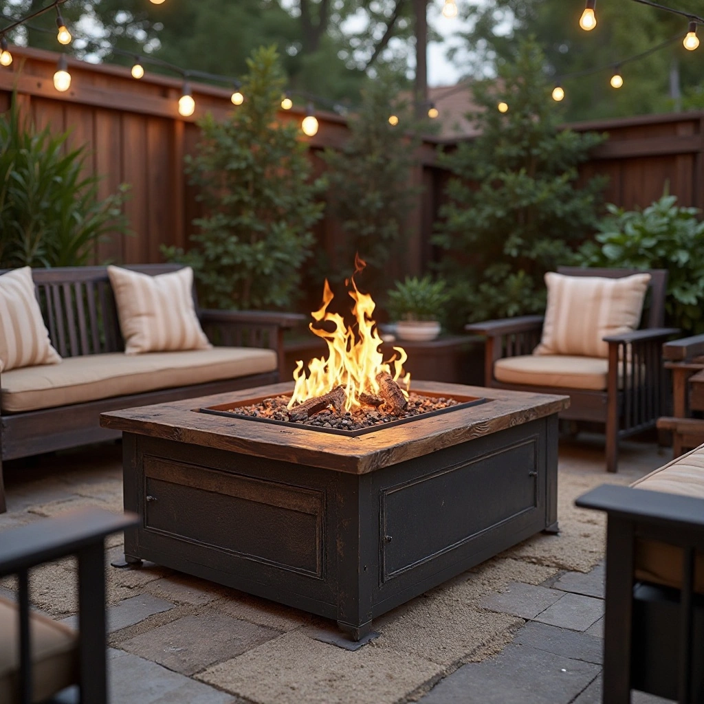 Reclaimed Wood and Steel Fire Pit Surround