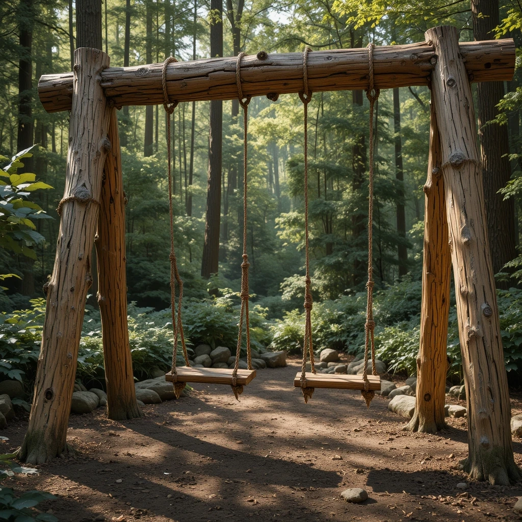 Rustic Log Swing Set