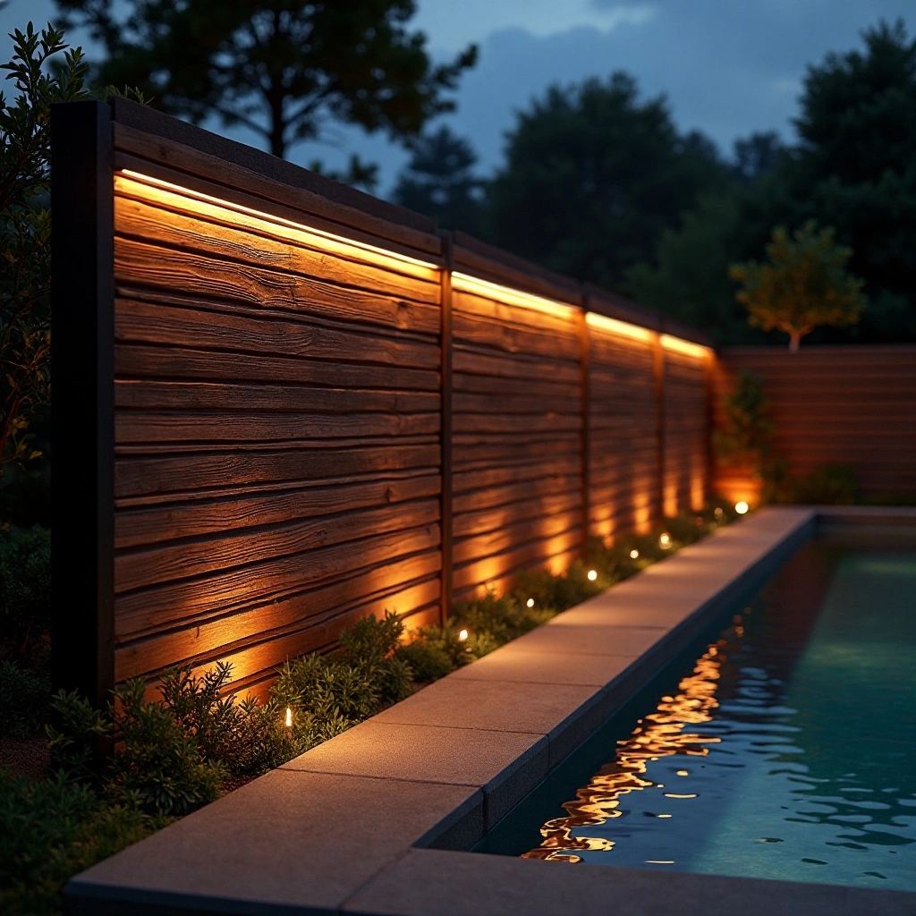 Slatted Screen Panel Fence with Integrated Lighting