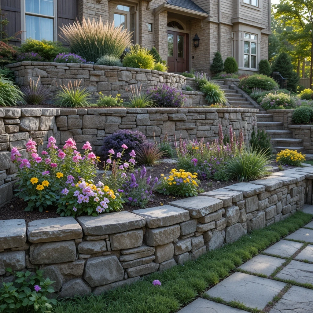 Stacked Stone Terraced Bed